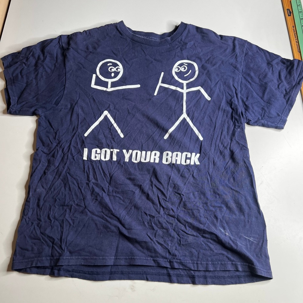 Authentic Classics Mens XL Navy I Got Your Back Stick Figure Graphic T-Shirt